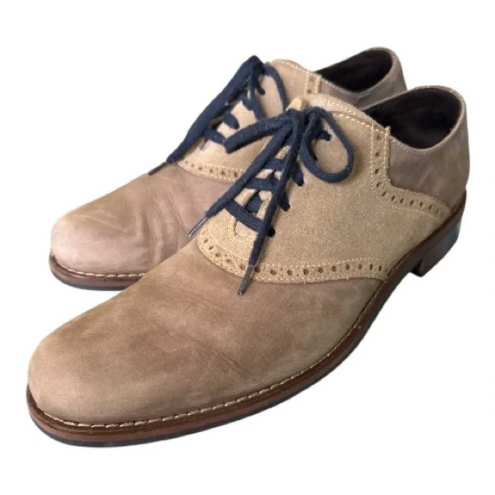 Men’s Tan Two Tone Suede Saddle Oxford Shoes Classic Heritage EUC Size 11.5